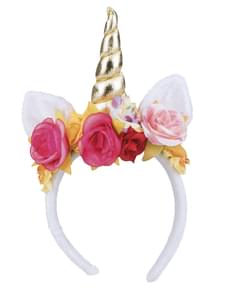 Einhorn Diadem mit Blumen für Erwachsene