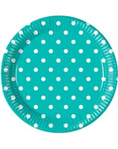 8 Turquoise Gestipte borden (23 cm)