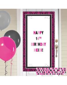 Affiche anniversaire personnalisable pour porte décoration époque rose et noire