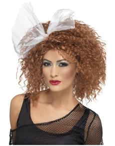 80s Style Brown Wig with Bow