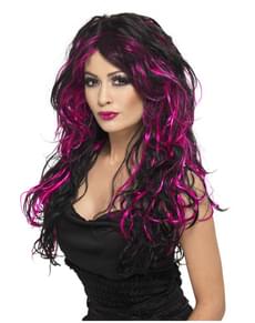 פאה גותי כלה שחורה ורודה