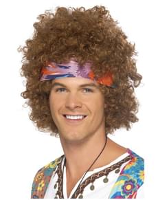 Peruca de hippie afro castanho clássica