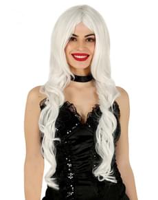 Perruque longue chevelure blanche femme