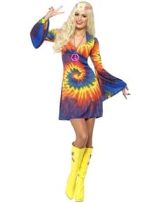 Disfraz de hippie sesentera con vestido