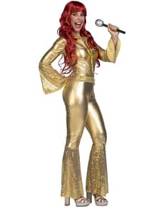 Disfraz de cantante disco años 70 dorado para mujer