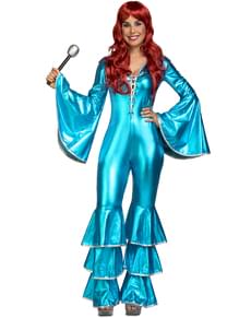 Turquoise 70's singer disco costume for women
