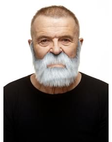 Super bushy white mustache and beard