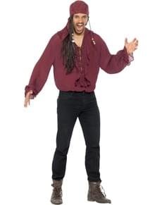 Camisa de pirata com renda grená para homem