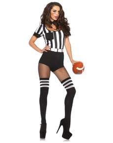 Fato de árbitro branco e preto sexy para mulher