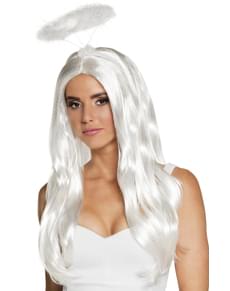 Peruca de anjo branca para mulher