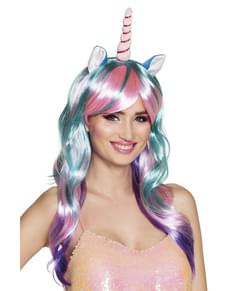 Perruque licorne multicolore longue femme