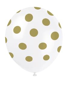 6 witte ballonnen met gouden stippen (30 cm)