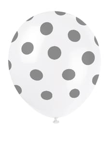 6 globos blancos con topos plateados (30 cm)