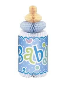 Centre de table biberon bleu - Baby Shower
