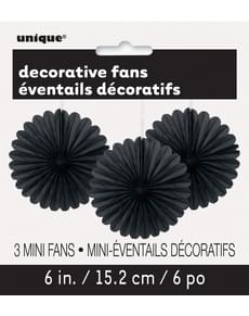 3 decorative paper fans in blac (15,2 cm) - Basic Colours Line
