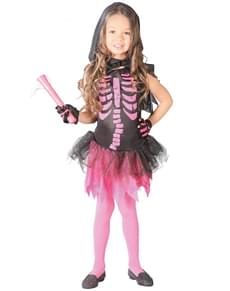 Fato de esqueleto cor-de-rosa para menina