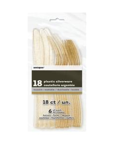 18 Delig gouden glitter plastic bestekset - Basic Christmas