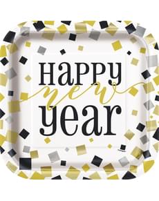 8 platos cuadrados de Nochevieja (23 cm) - Glittering New Year