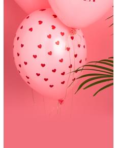 6 różowe lateksowe balony w czerwone serca – Valentine Collection