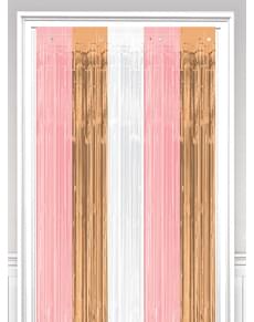 Rideau à franges métallique rose gold, blanc et rose