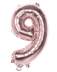 Rosaguld ballon nummer 9 der måler 36cm