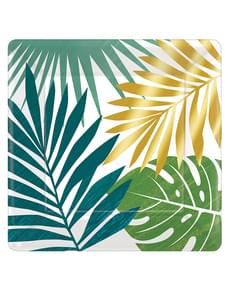 8 platos de postre con hojas tropicales (18cm) - Tropical Gold