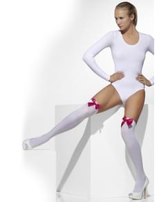 Hvite hold up tights med rosa buer