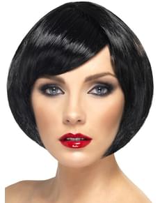 Peruca preta estilo bob com franja