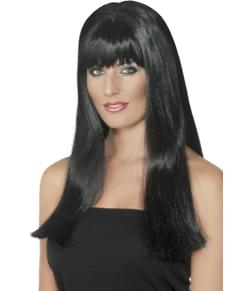 Peruca preta lisa com franja