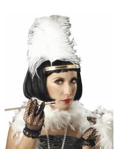 Charleston black wig with feather in a bag