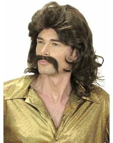 Peluca y bigote años 70 castaña