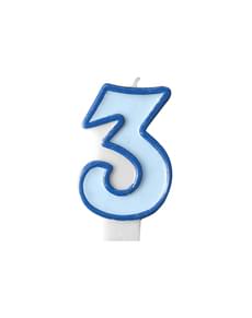 נר יום הולדת מספר 3 בכחול