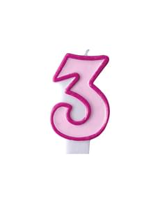 Roze nummer 3 verjaardagskaars