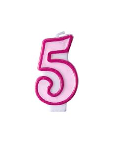 Candelina di compleanno rosa numero 5