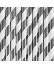 10 pailles à rayures argentées en papier - Trick or Treat Collection