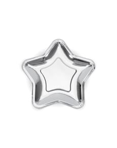 6 csillag alakú ezüst papír tányér (18 cm) - Szilveszter és Farsang