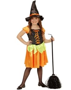 Fato de bruxinha abóbora com lantejoulas para menina