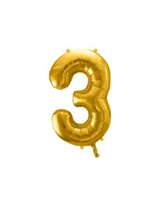 Номер "3" Фольга Воздушный шар в золоте, 86 см