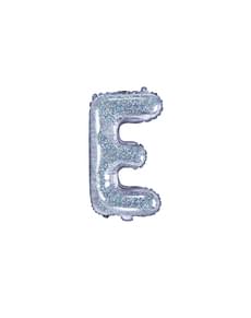 Letter E Foil Balloon in Silver Glitter