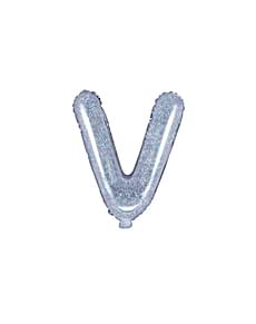 Letter V Foil Balloon in Silver Glitter