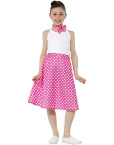 Fato de Anos 50 cor-de-rosa com pintas para menina