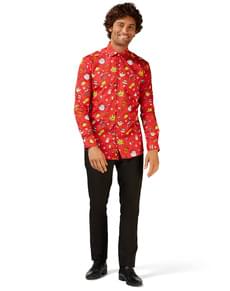Kerst Opposuit shirt voor mannen in rood met figuurtjes 