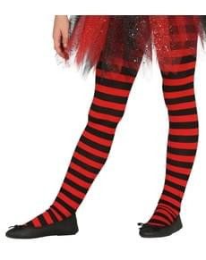 Pantys de bruja de rayas negras y rojas para niña