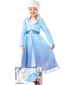 Elsa Frost 2 kostyme med parykk til jenter