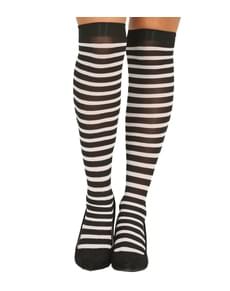Sort og hvid stribede hekse strømpebukser til kvinder