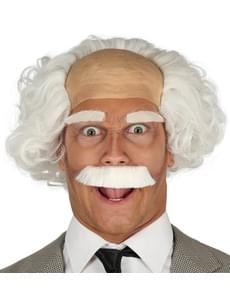 Peruca com careca e bigode de cientista branca para homem