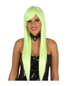 Peluca con flequillo verde neón para mujer