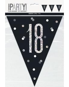 Black “18” Bunting - Black & Silver Glitz