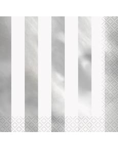 16 Silver Striped Napkins (33x33 cm)