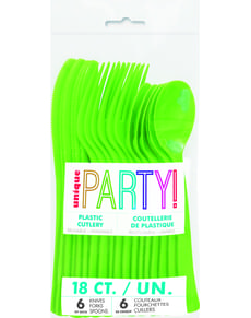 18 couverts verts en plastique - Gamme couleur unie